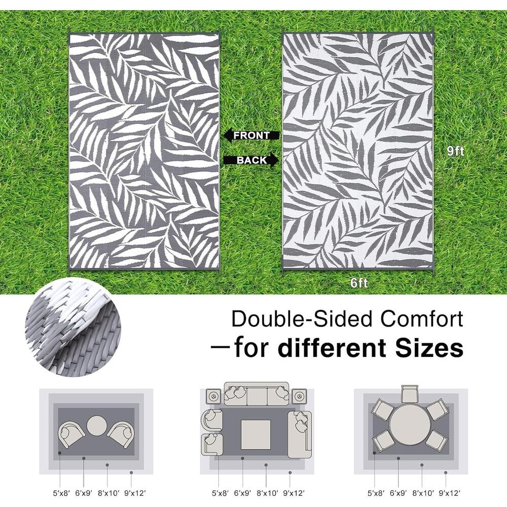 OLANLY Outdoor Rug 6x9 Grey White Reversible Waterproof Patio RV Camping New - Picture 2 of 8
